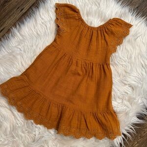 Cat & Jack Toddler Girl Burnt Orange Eyelet Flutter Sleeve Dress Size 2T